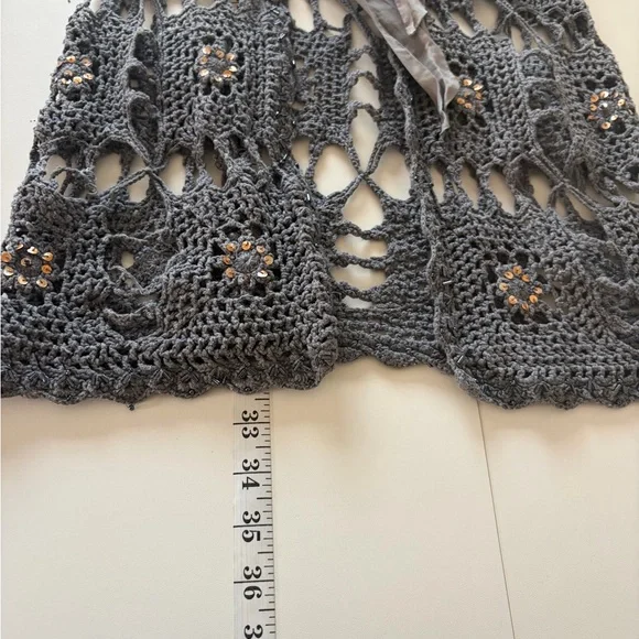 Boston Proper Blue/Gray Sequin Crochet Longline Cardigan (S) Fairy Grunge FLAWS - Picture 10 of 17